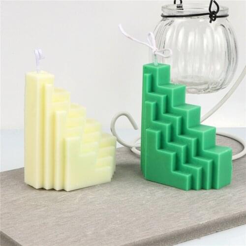 Ladder Novel Silicone Candle Mold Waves Multilayer Cuboid 3D Stereo Making Wax Plaster Artwork Cube Decor Fragrance Sculpture