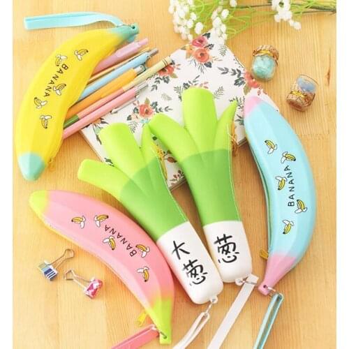 Cute Scallion Banana Silicone Soft Pencil Case Stationery Storage Bag Coin Purse Key Wallet Stationery