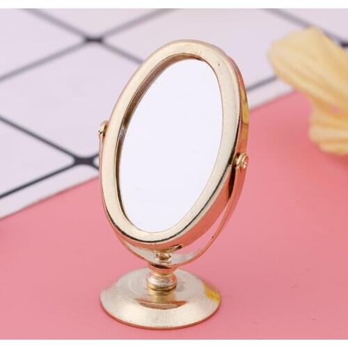 1/12 Scale Dolls Bathroom Furniture Toy Accessories Doll House Miniature Vintage Gloden Vanity Mini Mirror