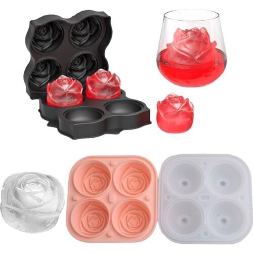 SHENHONG Silicone Ice Cream Mold Set Summer 4 Grids Rose Ice Cube Tray Chocolate Mould Bar Whiskey Cold Drink Kitchen Tools