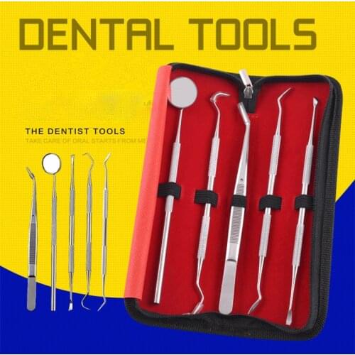 5pc/set Stainless Dental Tool Set With Mirror Sickle Tweezer Hoe Dental Kit Instrument Oral Care Dentist Prepare Tool