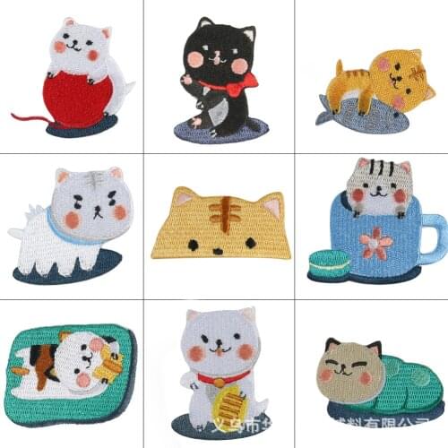 Animals Iron on Patches Cartoon Small Cat Embroidery Cloth Stickers Childrens Clothing Decoration Hole Repair Adhesive Stickers