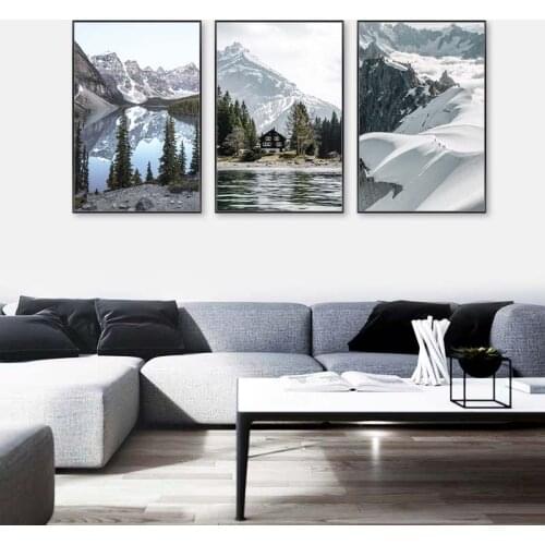 Nordic Travel Landscape Canvas Painting Snow Mountain Lake Nature Scenery Wall Art Picture Modern Living Room Home Decor