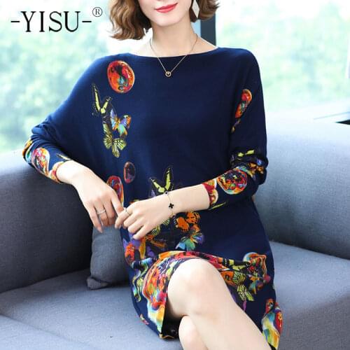 YISU 2021 New Women clothing Soft Sweater O-Neck Spring Autumn Printing Tops Female Jumper Loose Casual Long Knitted pullove