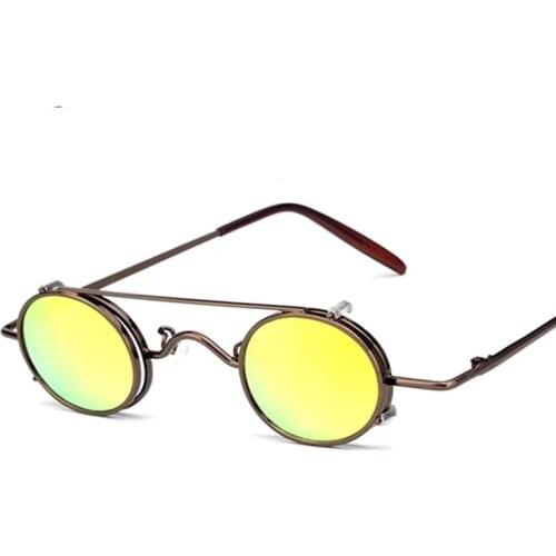 SO&EI Steampunk Flip Separable Lens Oval Sunglasses Women Retro Men Removable Clip Dual Use Tinted Mirror Lens Sun Glasses UV400