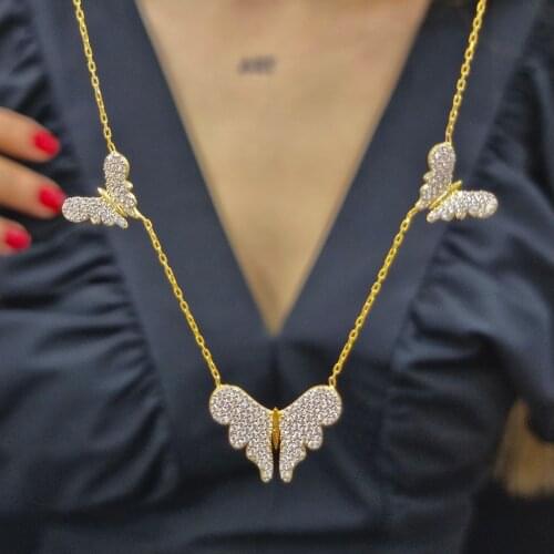 Multi Piece Zircon Stone Butterfly Handmade Necklace For Women Girls Valentines Day Fashion Jewelry Elegant