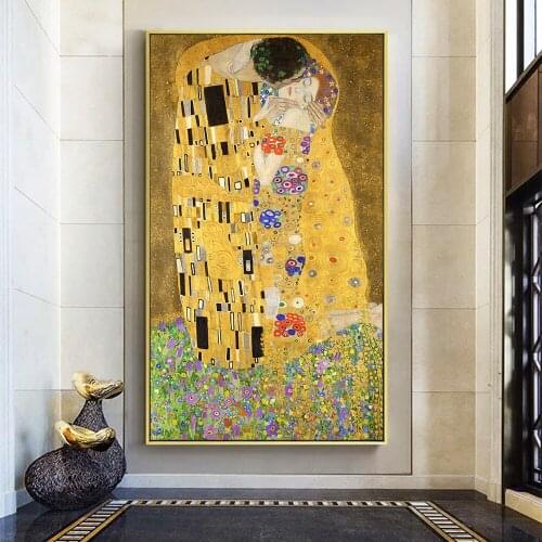 DDHH Classic Artist Gustav Klimt Kiss Abstract Oil Painting on Canvas Print Poster Modern Art Wall Pictures For Living Room Deco