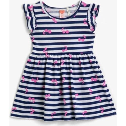 Baby girls Navy Striped Cotton Bike Collar Printed Dress