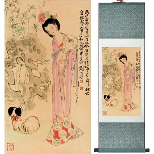 Portrait painting Home Office Decoration Chinese scroll painting women art paintingPrinted painting LTW2017120504