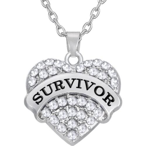 Clear Rhinestone SURVIVOR Heart Pendant Necklace Exquisite Crystal Lucky Women Man Jewelry Gift Wholesale