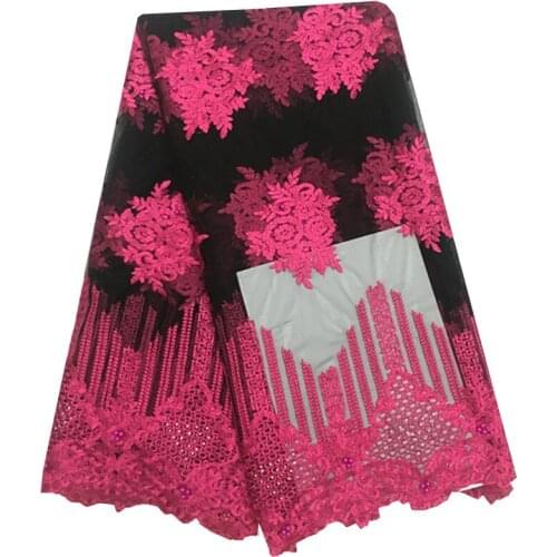 Rose Red 2018 Latest French Nigerian Laces Fabrics High Quality Tulle African Laces Fabric Wedding African French Tulle Lace
