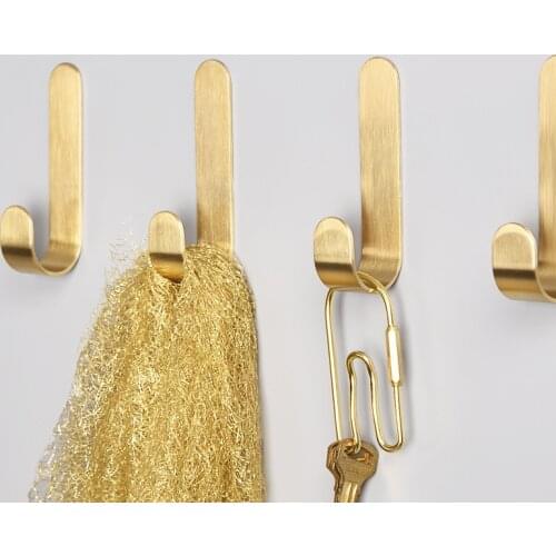 Self Adhesive Drill Free Brass Hanger Hook for Towel Gold Decoratoin Clothes Bags Door Hook Hanger Bathroom Accessories