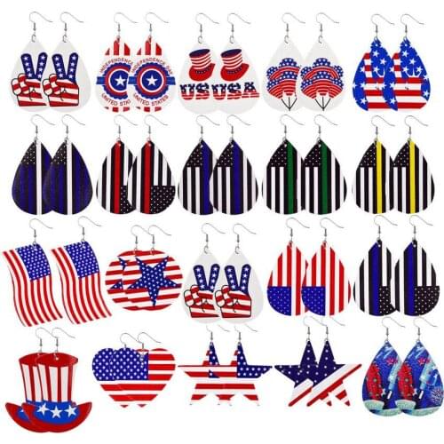 The United States Flag Earrings 2021 New Uncle Sam Print Stars Stripes PU Leather Earrings Fashion Patriotism Jewelry Wholesale