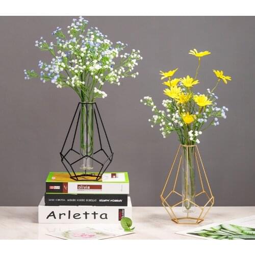 Nordic minimalist style glass test tube hydroponic vase iron art rack modern home Gardening decoration Flower vase ornaments