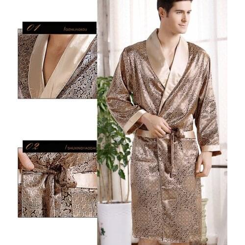 Thin Section V-Neck Full Sleeve Nightwear Plus Size 3XL New Luxury Mens Bathrobe Silk Robes Male Pajamas For Man