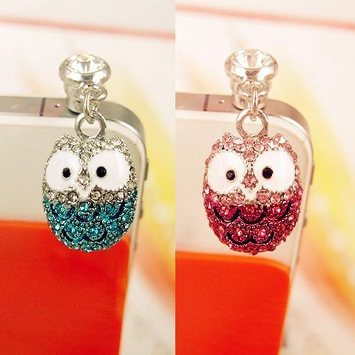 Universal Cute Rhinestone Owl Earphone Headphone Anti-Dust Plug for 3.5mm Jack