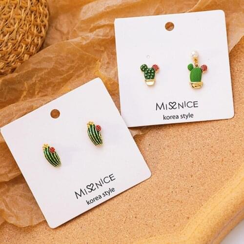 Korean Personality Cute Fashion Cactus Pendant Earrings for Women Wild Pearl Green Cactu Asymmetric Drop Earrings сережки 2021