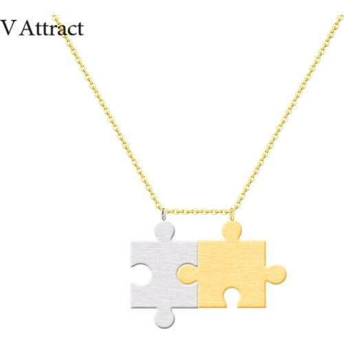 V Attract Hip Hop Jewelry Gold Chain Puzzle Choker Necklace for Women Men Stainless Steel Corrente Masculina Ouro