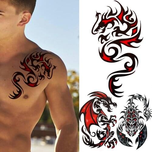 Fire Dragon Temporary Tattoos Men Women Scorpion King Fake Tattoo Sticker Shoulder Hand Design Realistic Totem Waterproof Tatoos