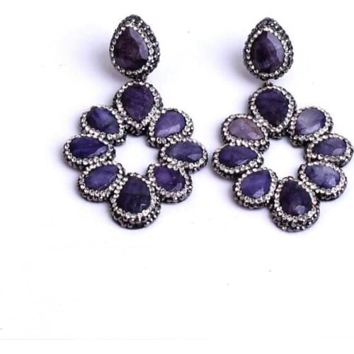 Women Amethyst Purple Stone Handmade Silver Gold Plated Special Flower Design Earrings, Silver Earrings, Handmade Gemstone