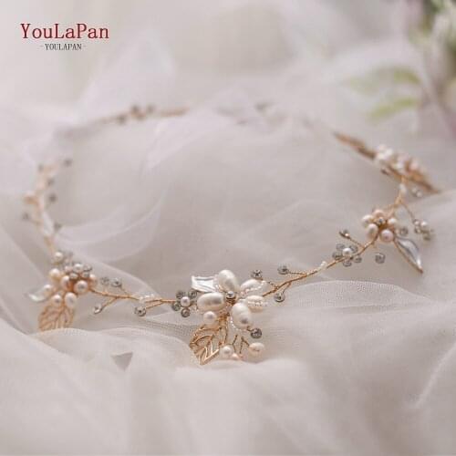 YouLaPan HP313 Wedding Hair Vine Floral Hairpieces for Women Wedding Pearl Headband Wedding Ribbon Headband Wedding Hairband