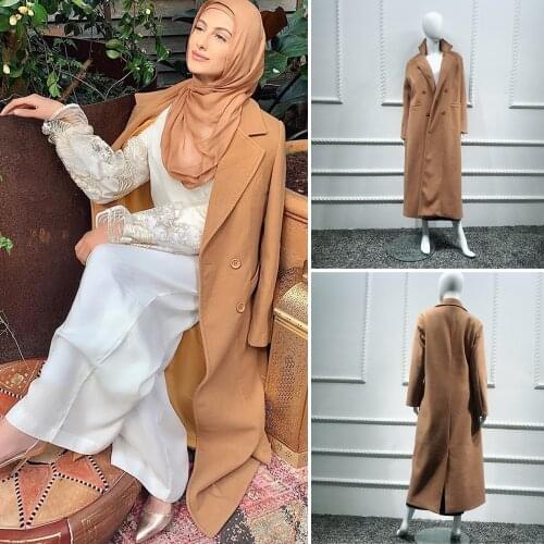 Autumn Winter Double Breasted Coat Jacket Female Trench Coat Fashion Women Thick Maxi Long Dress Muslim Islamic Oversize Outwear