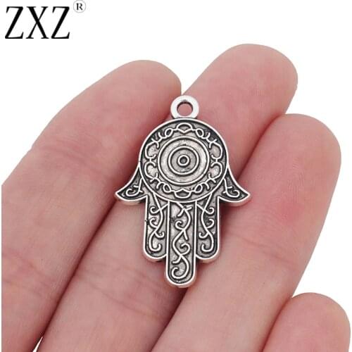 ZXZ 10pcs Hamsa Hand Charms Pendants Beads for Necklace Bracelet Jewelry Making Findings 34x23mm