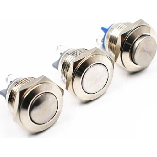 1Pc 16mm Waterproof Car Boat Horn Momentary Action Screw Terminal SPST Metal Push Button Switches Flat Raised Flat Ball Head