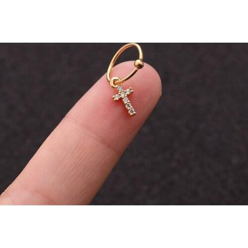 1 PCS Cute Micro Pave CZ Small Cross Charm Ear Cartilage Cuff Clip Earring Trendy Gold Color Steel Ear Piercing Circle Hoop