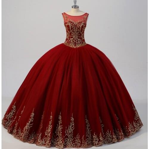 2019 Gold Embroidery Ball Gown Quinceanera Dresses Floor Length Sweet 16 Dress Custom Color Size