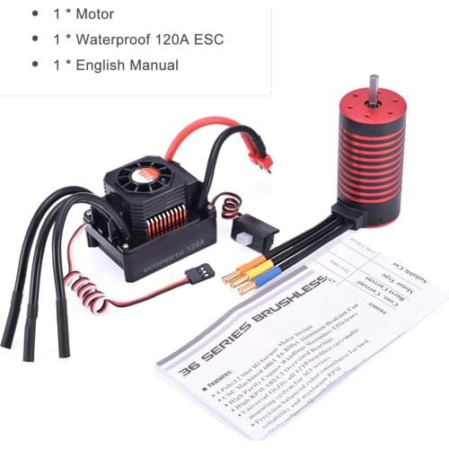 2650KV Brushless Motor and 120A ESC with Heat Sink Combo Set Waterproof Dustproof for HSP Axia RC 1/10 1/8 RC Car/ Drift Car