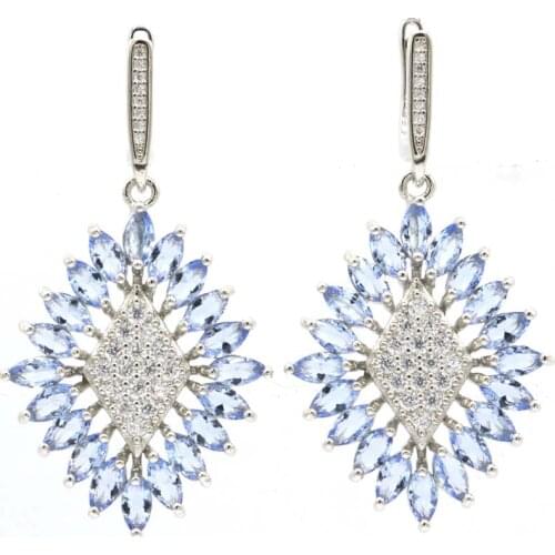 46x17mm Stunning Square Created Paris Blue Topaz CZ For Women Silver Earrings Wholesale Drop Shipping