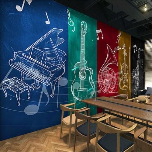 Beibehang Custom rock guitar musical notes wallpaper murals KTV bar restaurant dance music backdrop wallpaper papel de parede