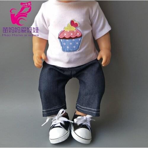 Baby Dolls boy White cake pattern shirt + Black Jean pant also suit for 18" girl doll Clothes set accessory