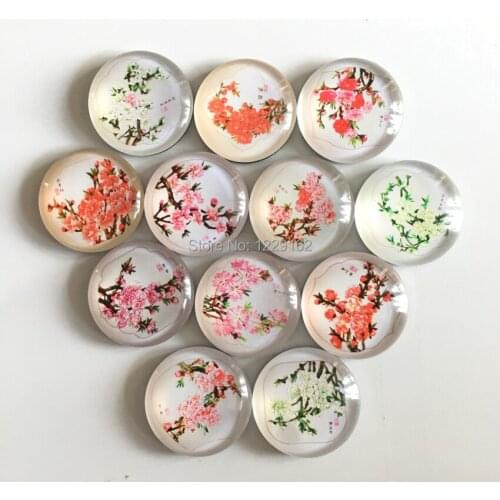 Free shipping (12pcs/lot)Tradition Flower Glass fridge magnet Cute refrigerator message sticker for gift Home Decor