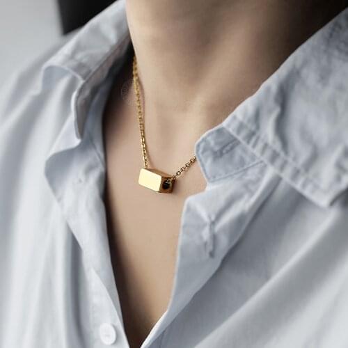 2mm Rolo Link Chain Personalized Engraving Name Cube Charm Simple Stainless Steel Necklace for Women Girls 18 inch DDN199