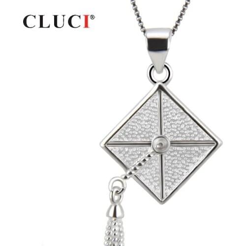 CLUCI 925 Sterling Silver Trencher Cap Pendant for Graduation Silver 925 Women Pendant Jewelry Pearl Pendant Mounting SP092SB