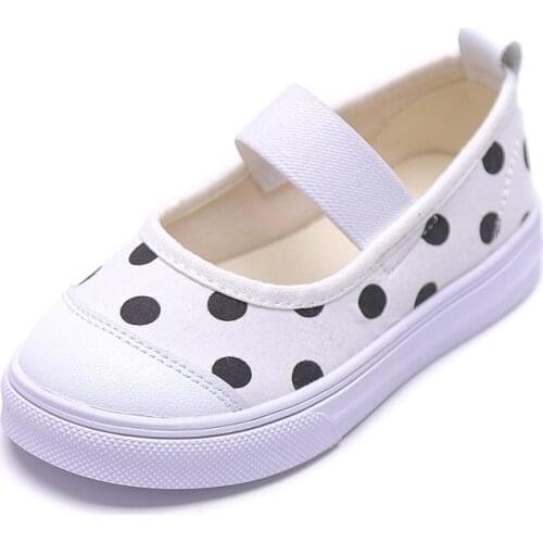 CUZULLAA Girls Elastic Band Casual Shoes Kids Polka Dots Canvas Shoes Children Non-slip Flats Size 21-30