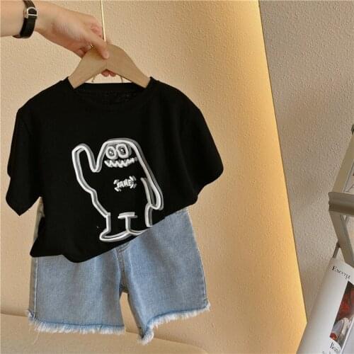 Childrens Cotton T-shirt 2021 Summer New Baby Boys Cartoon Print Short Sleeve T Shirt Baby Korean Funny T-shirt Toddler Top Tee