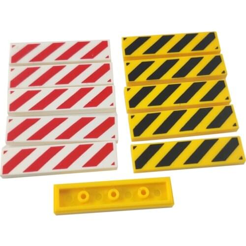 10PCS/Set 2431 MOC 1x4 Printing Traffic Warning Bricks DIY Building Blocks Toys for Children Kids Gifts Block