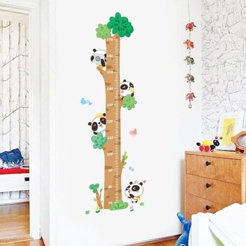 Growth Measuring Scale Panda Baby on The Tree Height Stickers for Childrens Room Decoration Chart Big Tree Ruler Sticker