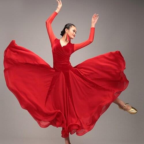 Red social dress standard ballroom dress woman modern dance costumes standard dance dress ballroom waltz dresses fringe