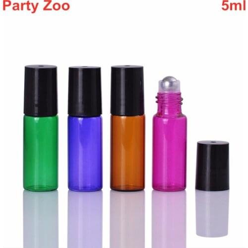 200 X 5ml Colorful Roll-On Essential Oil Glass Bottle Empty Refillable Perfume Container Bottles With Black Plastic Cap