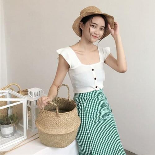 Womens Sleeveless Knitted Tank Top Slim Button Summer Vest Women Tops Sexy Female Tank Top