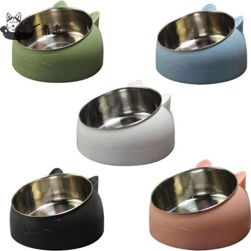 200ml Cat Dog Bowl 15 Degrees Tilted Stainless Steel Cat Bowl Safeguard Neck Non-slip Crashworthiness Base Pet Drink Water Bowls