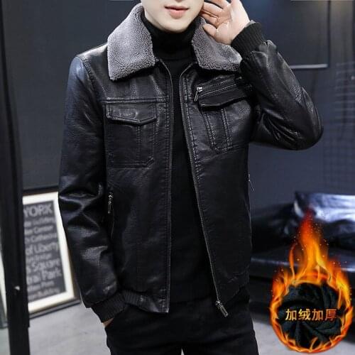 2021 Mens Spring Winter Leather Jacket Motorcycle Coat Lining Stand Collar Force Casual Faux PU Black Warm Windbreaker Q100