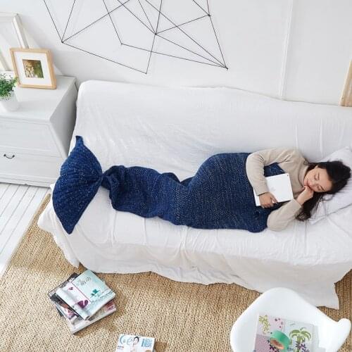Soft Knitted Mermaid Tail Blanket Crochet Handmade Sleeping Bag for Kids Adult All Season Best Birthday Christmas Gift
