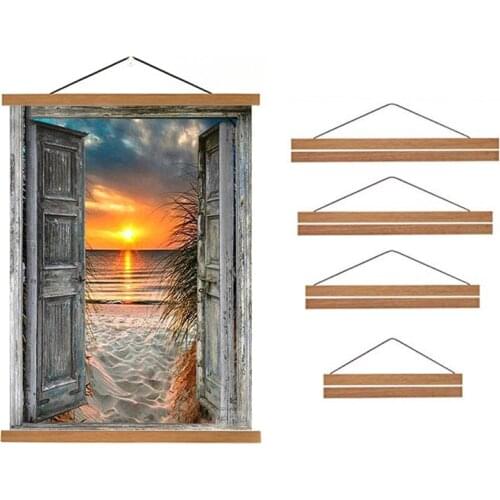 Magnetic Wood Hanging Scrolls Solid Frame Favorites Photo Family Baby Canvas Painting Poster Teak Pine Diamond Painting Kit 50cm