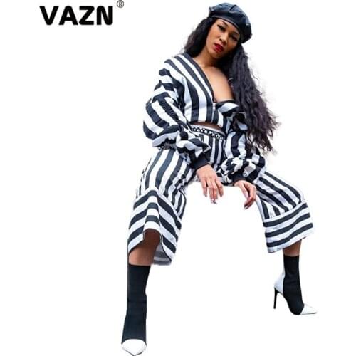 VAZN 2020 New Striped Loose Comfortable Women Age reduction Energetic Set Fashion Clothing Suit Women Full Sleeve Tracksuit