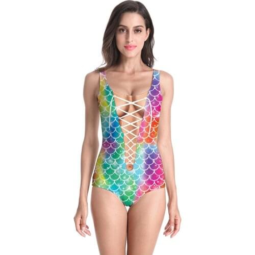 New Summer Sexy Mermaid Scale Cosplay 3D Prints Backless Elastic Fitness Women One Piece Bathing Suits Bodysuits Beach Swimsuits